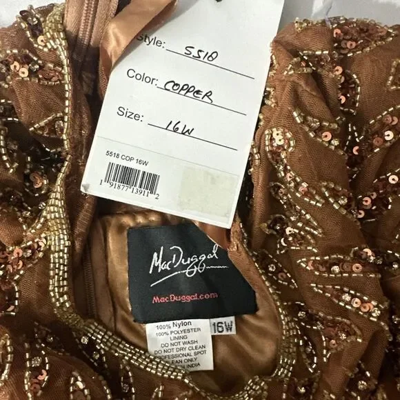 NWT Mac Duggal‎ [ 16W ] 5518 Embellished Long Sleeve High Neck Dress Copper - Picture 5 of 12